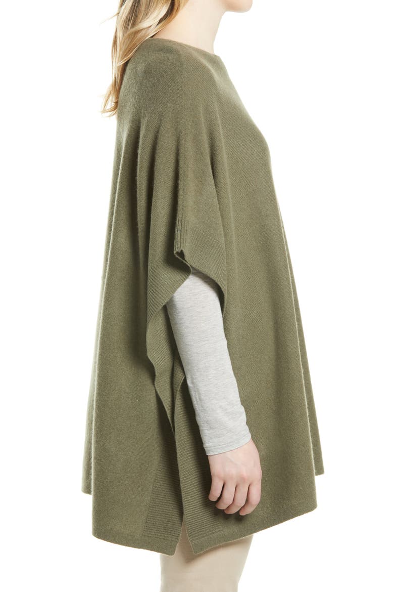 Wool & Cashmere Poncho, Alternate, color, OLIVE IVY HEATHER