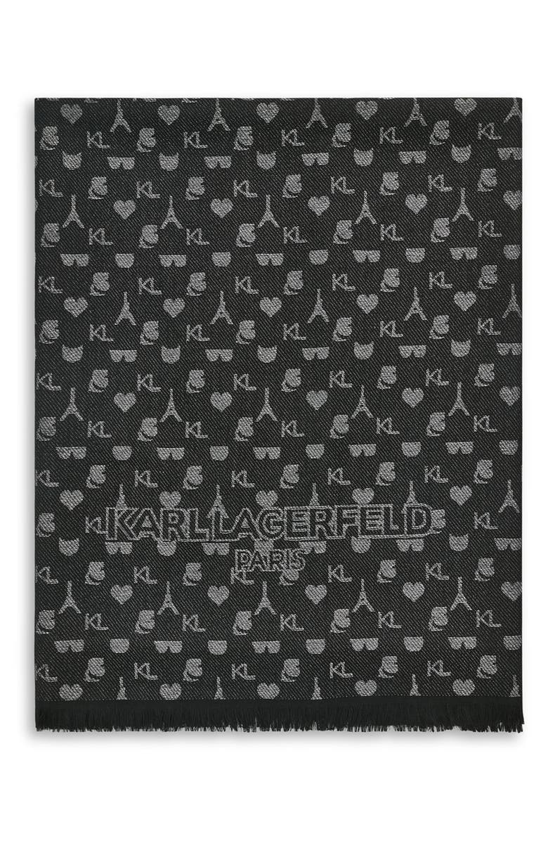 KARL LAGERFELD PARIS Metallic Logo Scarf, Alternate, color, Black