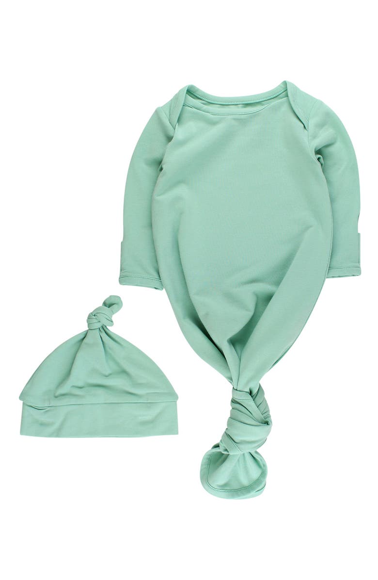 RuffleButts Modal Blend Knotted Sleep Gown & Hat Set, Main, color, Sage