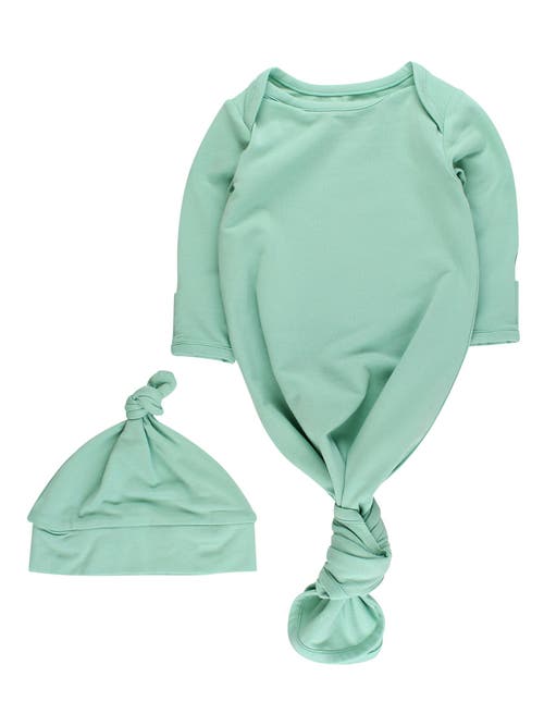 Rufflebutts Kids' Modal Blend Knotted Sleep Gown & Hat Set In Green