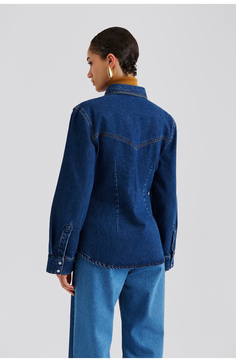 Malina Anthea Fitted Waist Denim Shirt, Alternate, color, Dark Blue Wash