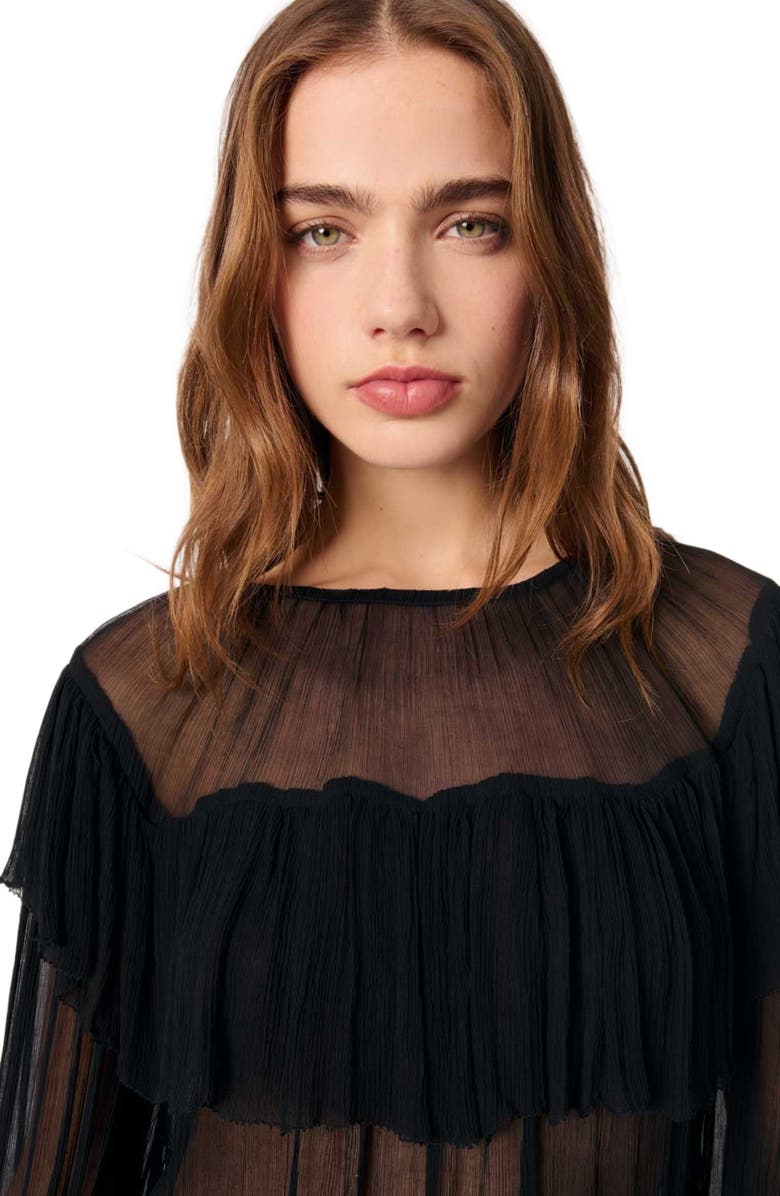 maje Ruffled chiffon top, Alternate, color, 