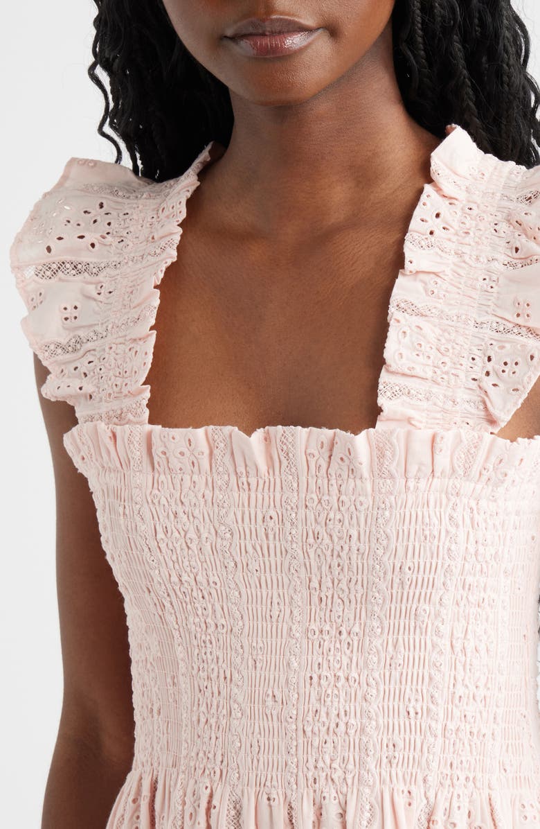 Hill House Home The Ellie Eyelet Flutter Sleeve Cotton Nap Midi Dress, Alternate, color, Powder Pink