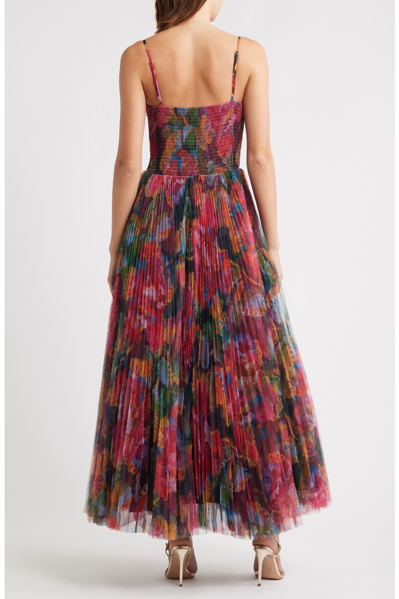 Smocked Tulle Gown, Alternate, color, BLACK FLORAL
