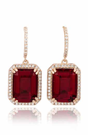 Rose Cubic Zirconia Drop Half Huggie Hoop Earrings