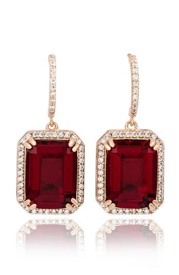 Suzy Levian Rose Cubic Zirconia Drop Half Huggie Hoop Earrings In Gold