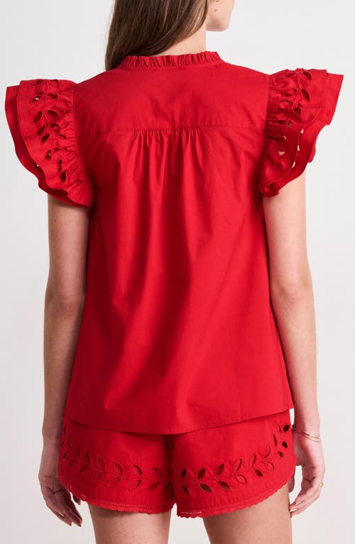 Vineyard Vines Adare Embroidered Eyelet Flutter Sleeve Cotton Top In Red