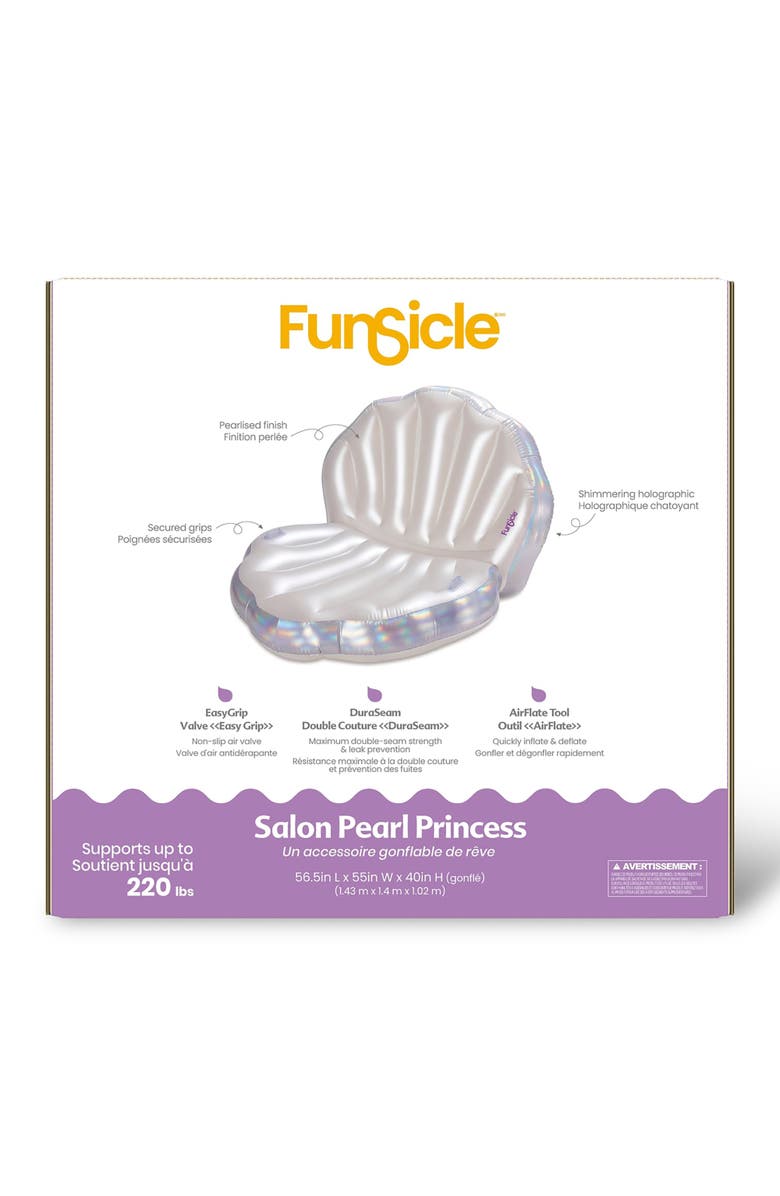 Funsicle Pearl Princess Lounge Inflatable Pool & Water Float, 58.5 Inch x 55 Inch x 40 Inch, Alternate, color, Silver