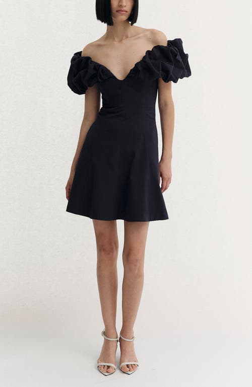 De Loreta Cumaral Puff Off The Shoulder Cotton Minidress In Blue