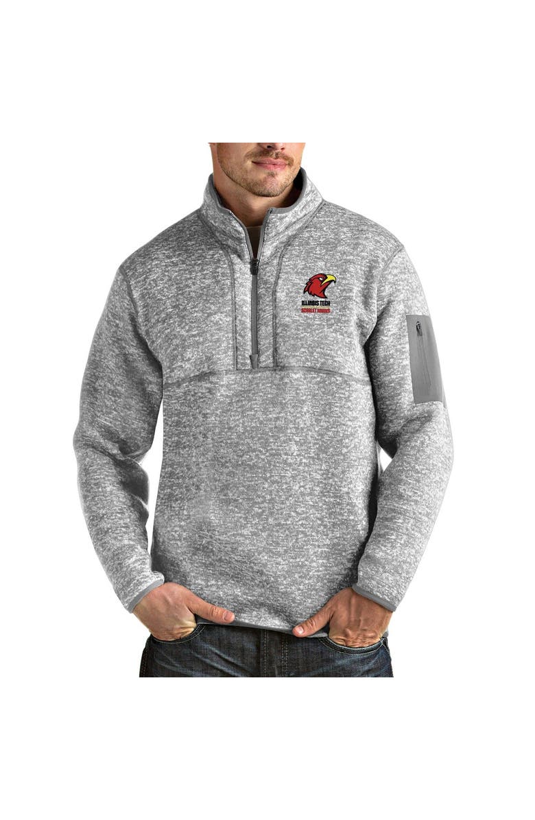 ANTIGUA Men's Antigua Heathered Gray Illinois Tech Scarlet Hawks Fortune Quarter-Zip Jacket, Main, color, 