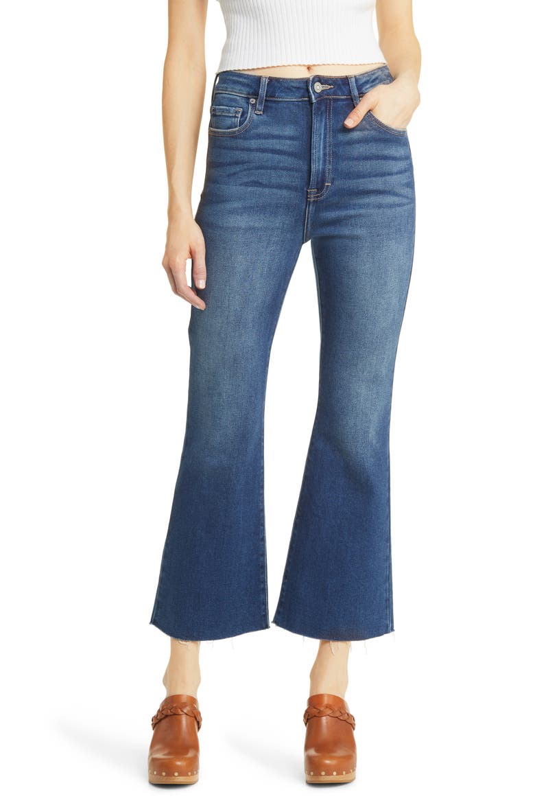 Happi Raw Hem High Waist Crop Flare Jeans, Main, color, DARK WASH