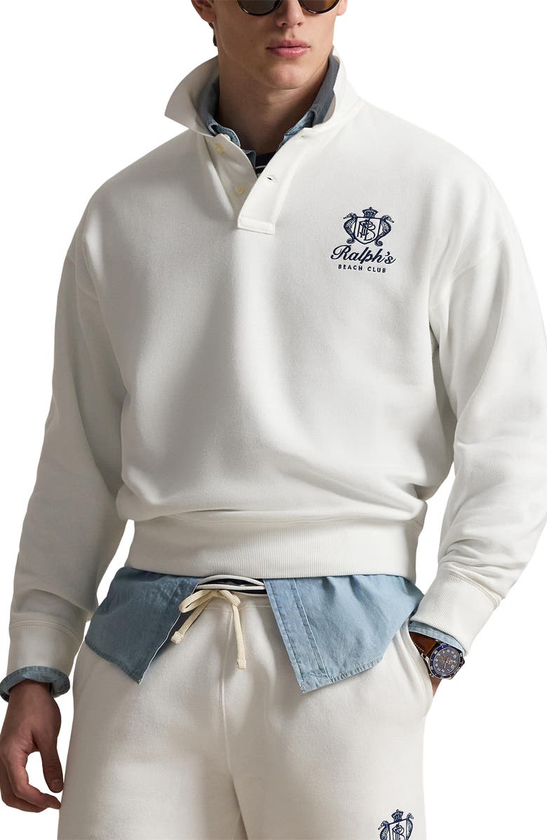 Polo Ralph Lauren Relaxed Fit Fleece Polo Sweatshirt, Main, color, White
