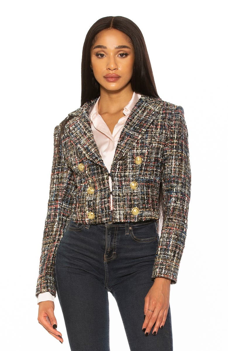 Alexia Admor Jesse Double Breasted Crop Tweed Blazer, Main, color,