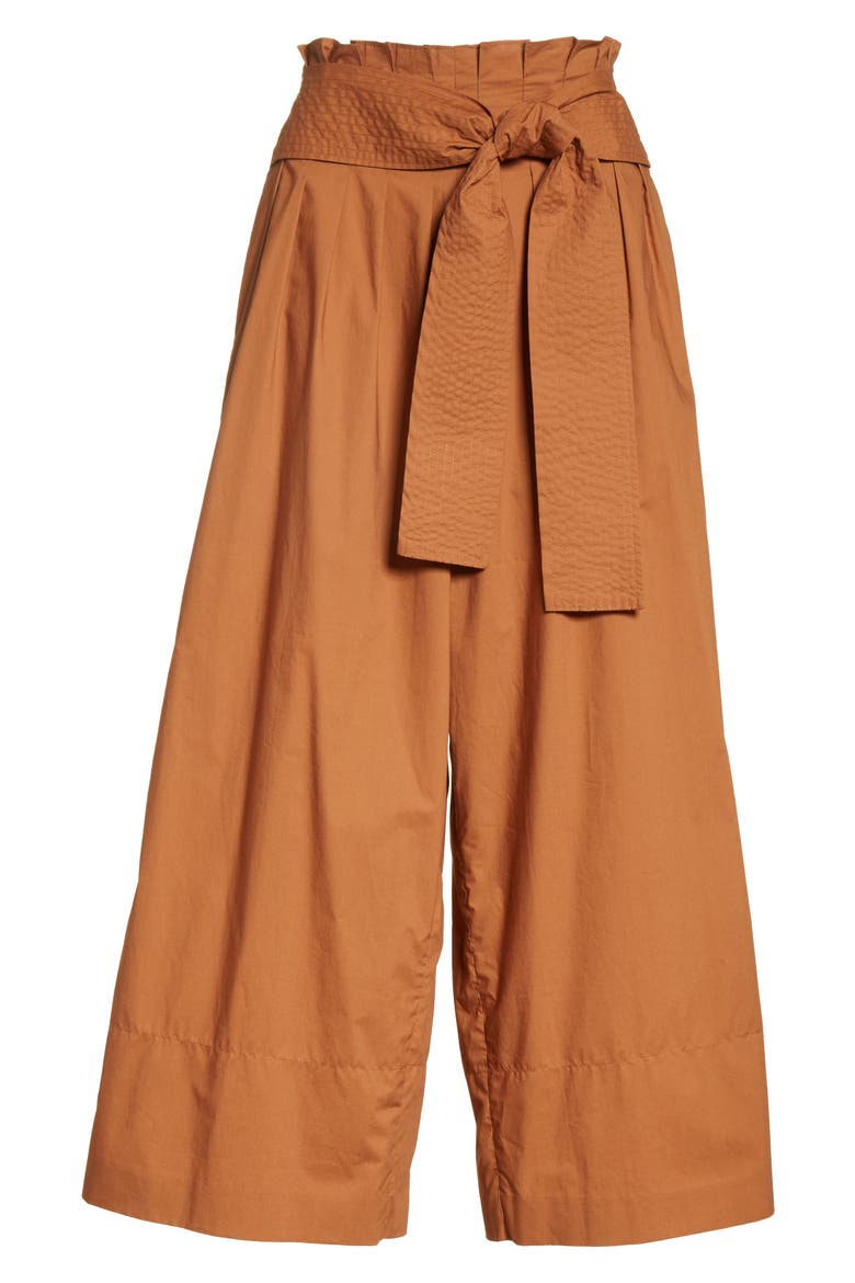Wide Leg Belted Paperbag Pants, Alternate, color, COTTON POPLIN HAZELNUT BROWN