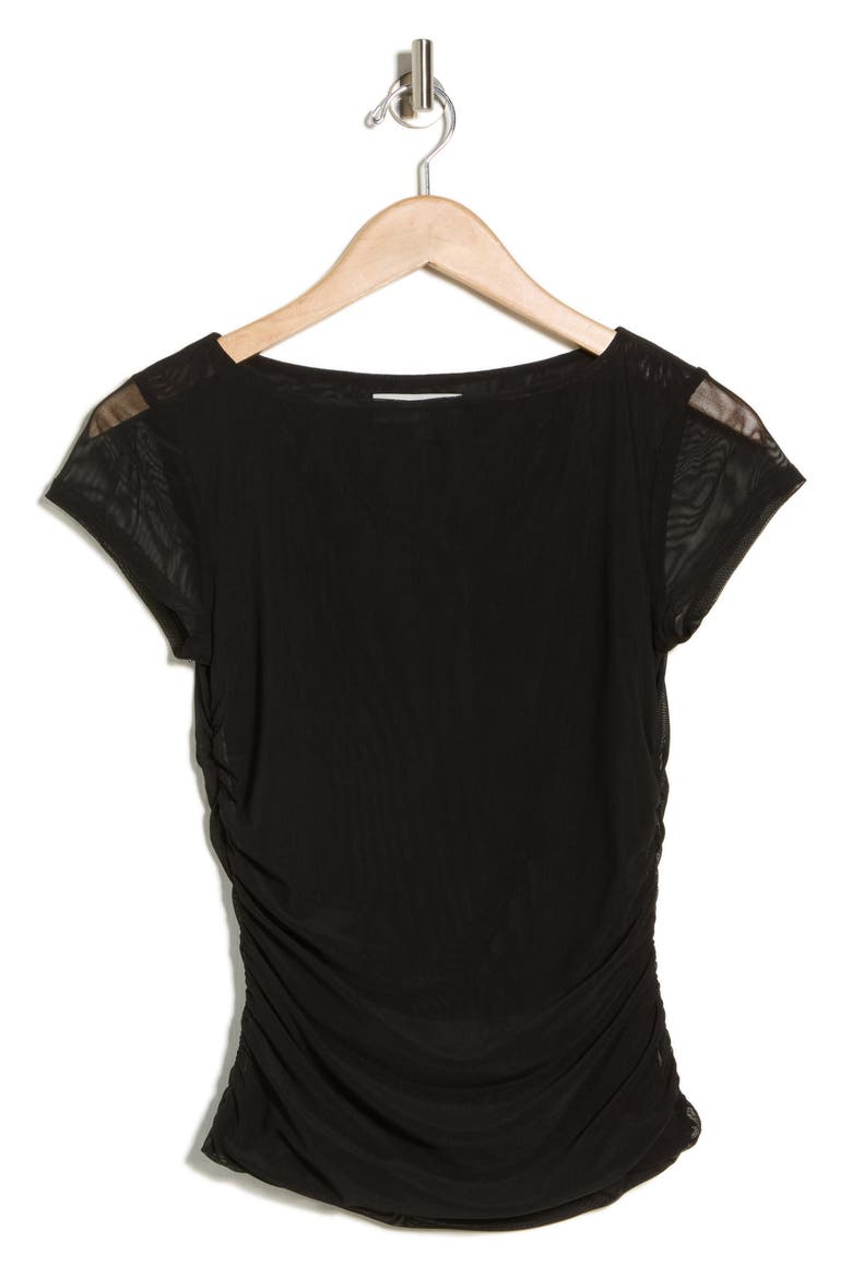 Ruched Cap Sleeve Top, Alternate, color, BLACK