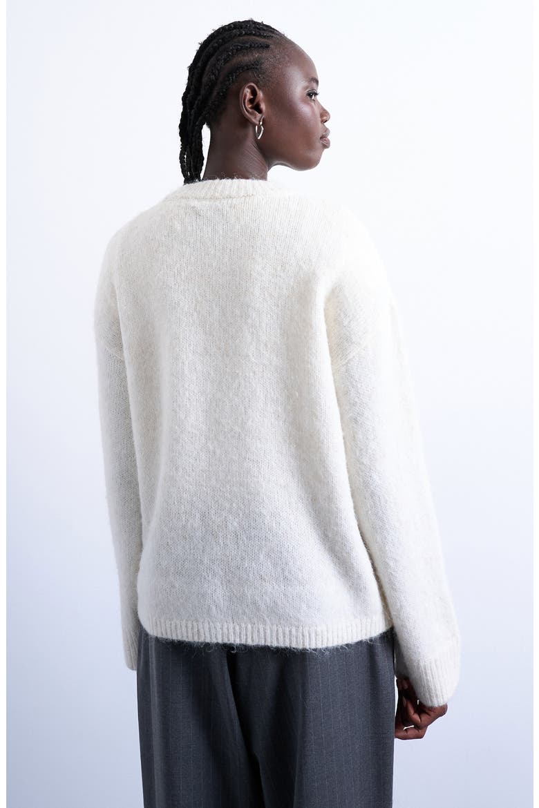 Fluffy Oversize Crewneck Sweater, Alternate, color, CREAM