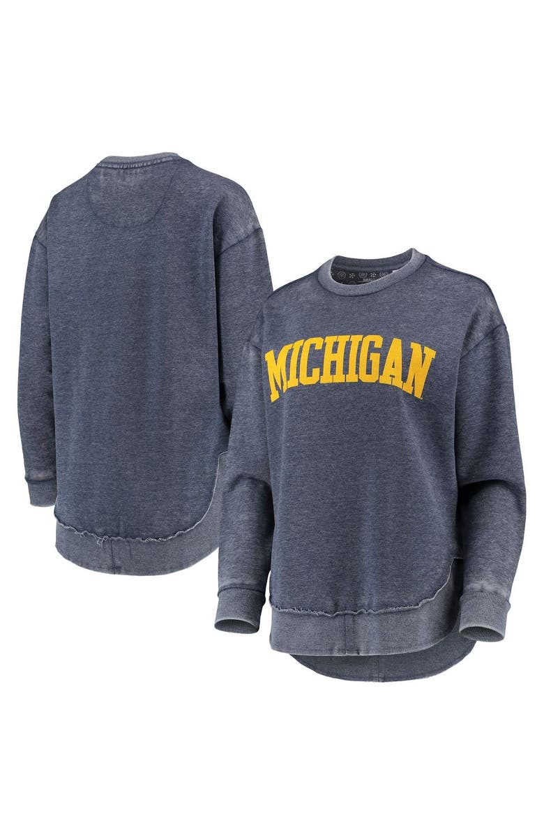 PRESSBOX Women's Pressbox Navy Michigan Wolverines Vintage Wash Pullover Sweatshirt, Main, color, 