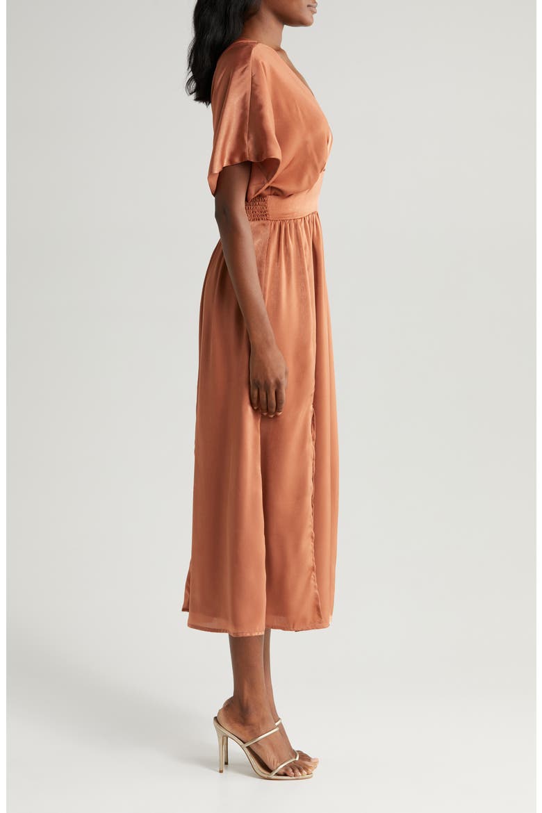 Dolman Sleeve Satin Midi Dress, Alternate, color, RUST