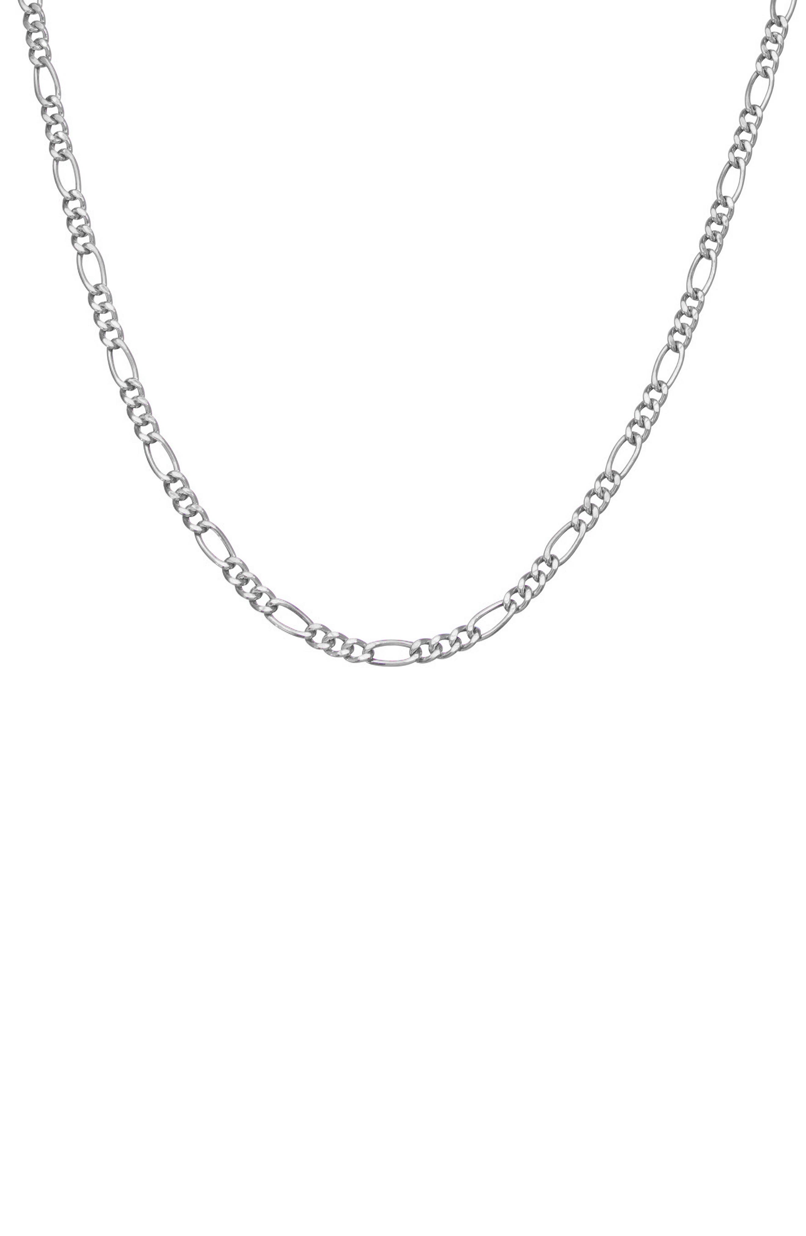 FZN Men's Sterling Silver Figaro Chain Necklace