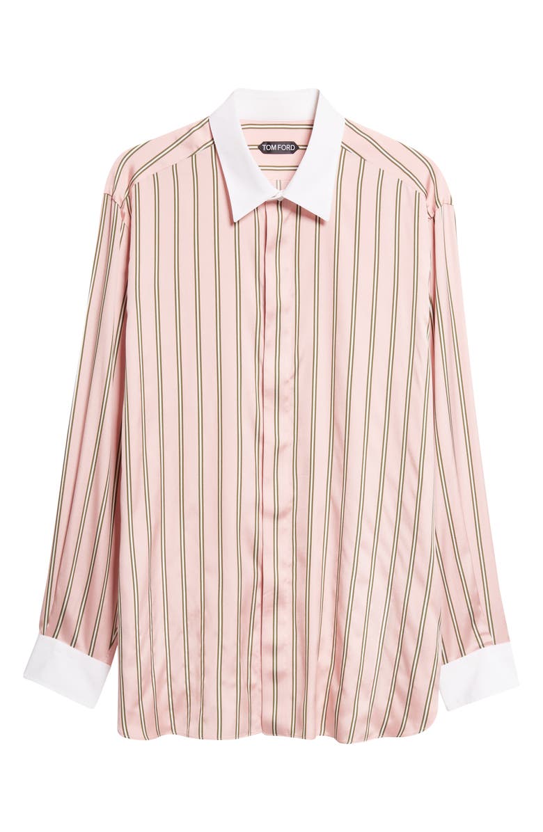 TOM FORD Fluid Fit Oxford Stripe Silk Jacquard Button-Up Shirt, Alternate, color, Pink Multicolor