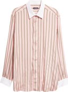 TOM FORD Fluid Fit Oxford Stripe Silk Jacquard Button-Up Shirt