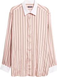 TOM FORD Fluid Fit Oxford Stripe Silk Jacquard Button-Up Shirt