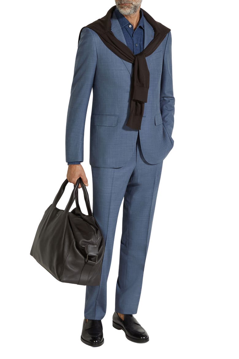 Plaid Centoventimila Wool Suit, Main, color, BR BLU CK