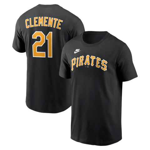 Men's Nike Roberto Clemente Black Pittsburgh Pirates Cooperstown Collection Name & Number T-Shirt