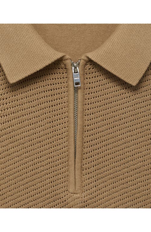 Mango Openwork Zip Polo In Neutral