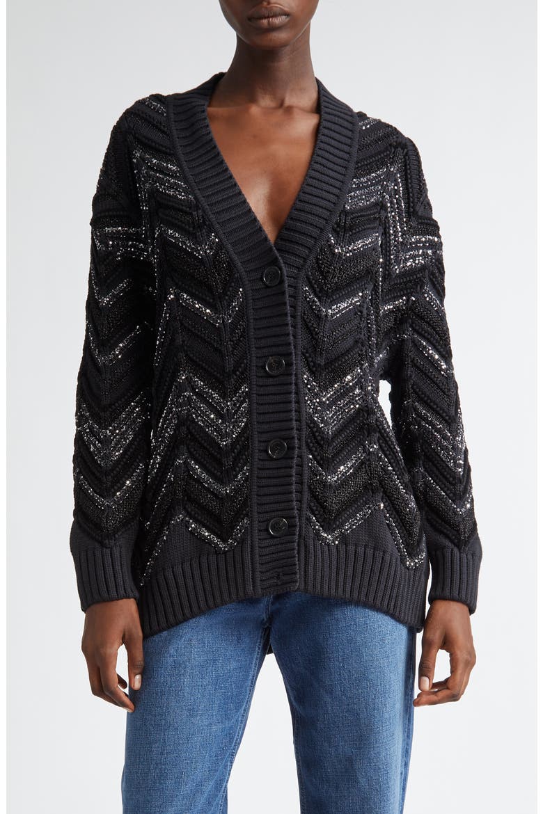Sequin & Metallic Oversize Cardigan, Main, color, BLACK