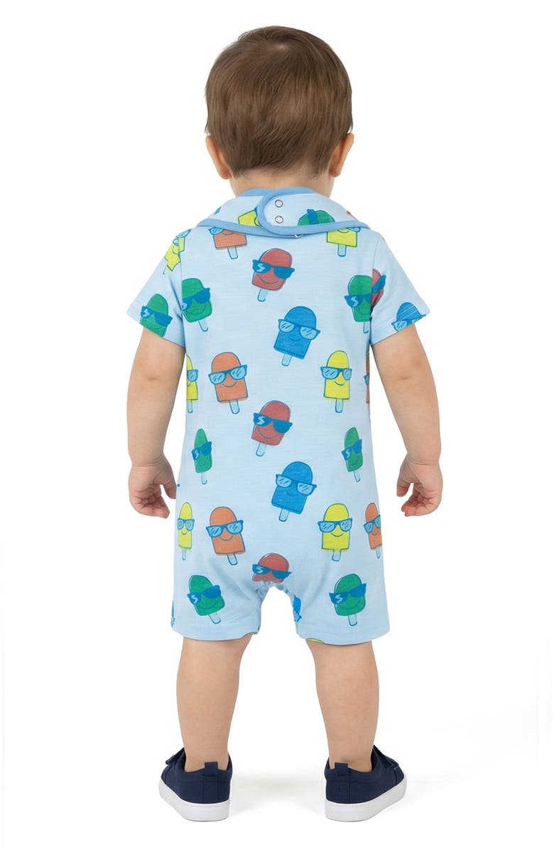 Andy & Evan Print Romper & Bib Set, Alternate, color, Blue Ice Pop