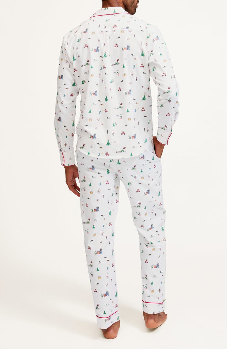 Petite Plume Holiday Town Brushed Cotton Twill Pajamas, Alternate, color, White
