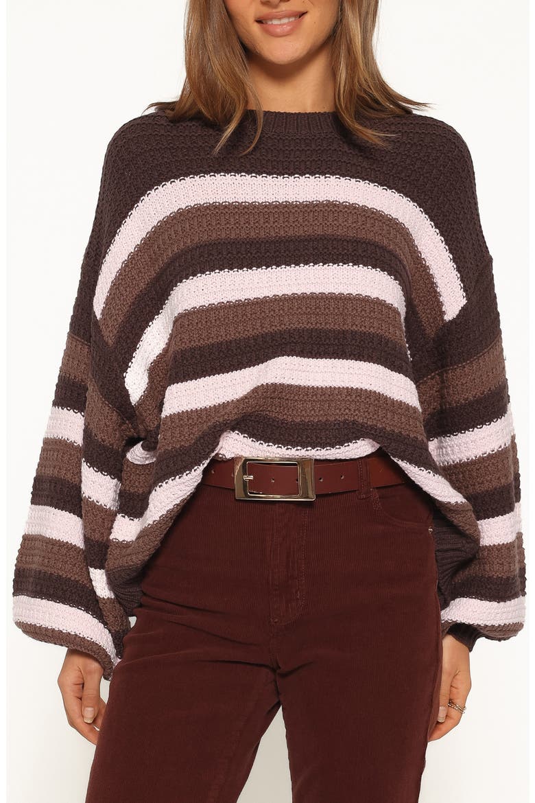 Kadie Textured Knit Sweater, Main, color, CHOCOLATE PINK STRIPE