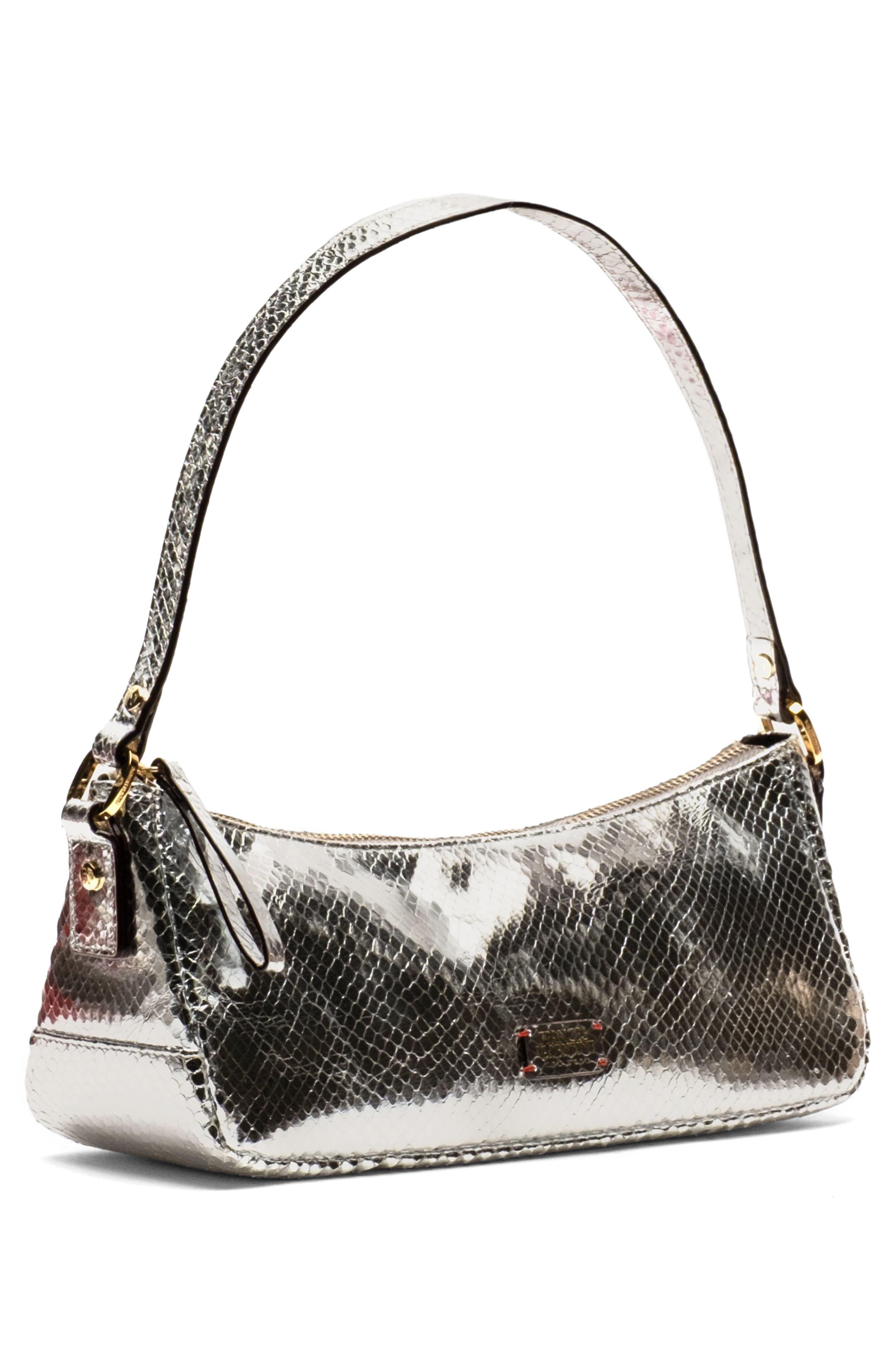 Frances Valentine Mia Snakeskin Embossed Metallic Leather Shoulder Bag, Alternate, color, Silver