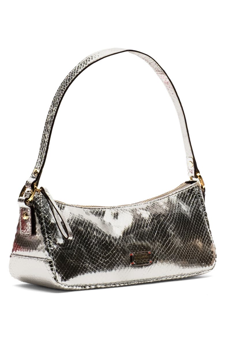 Mia Snakeskin Embossed Metallic Leather Shoulder Bag, Alternate, color, SILVER