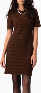 IVONNE Textured Waffle-Knit Shift Short-Sleeve Mini Dress