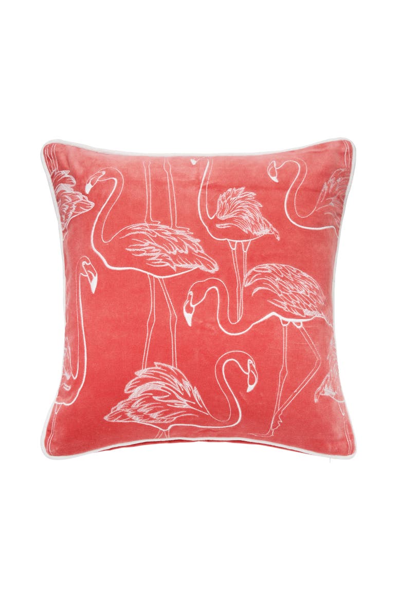 Flamingo Coral Velvet Pillow, Main, color, Pink