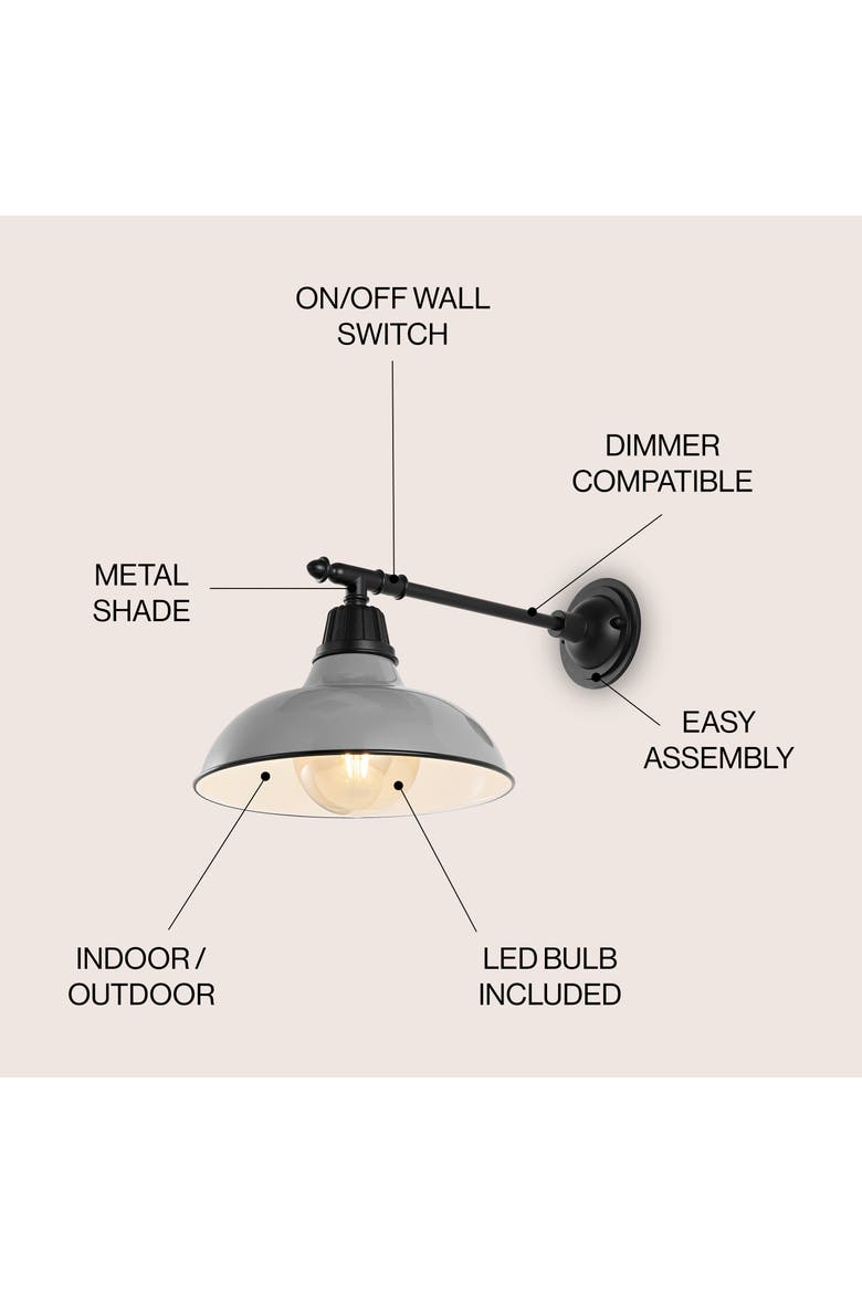 Wallace 1-Light Farmhouse Industrial Indoor/Outdoor Iron LED Victorian Arm Outdoor Sconce, Alternate, color, Gray/Black