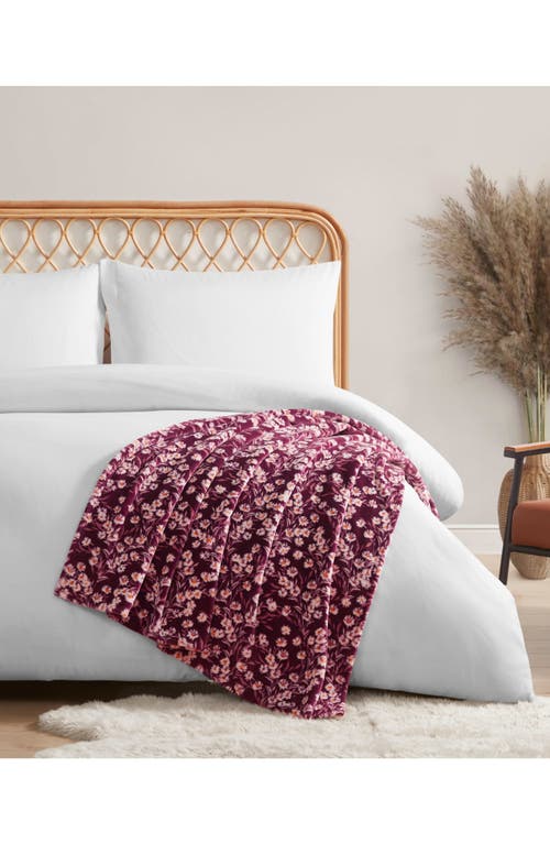 Jessica Simpson Plush Fleece Throw Blanket In Wine Red