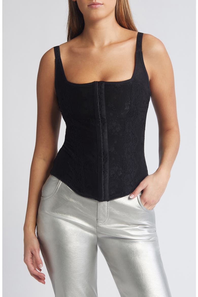 Lace Trim Corset Top, Main, color, BLACK