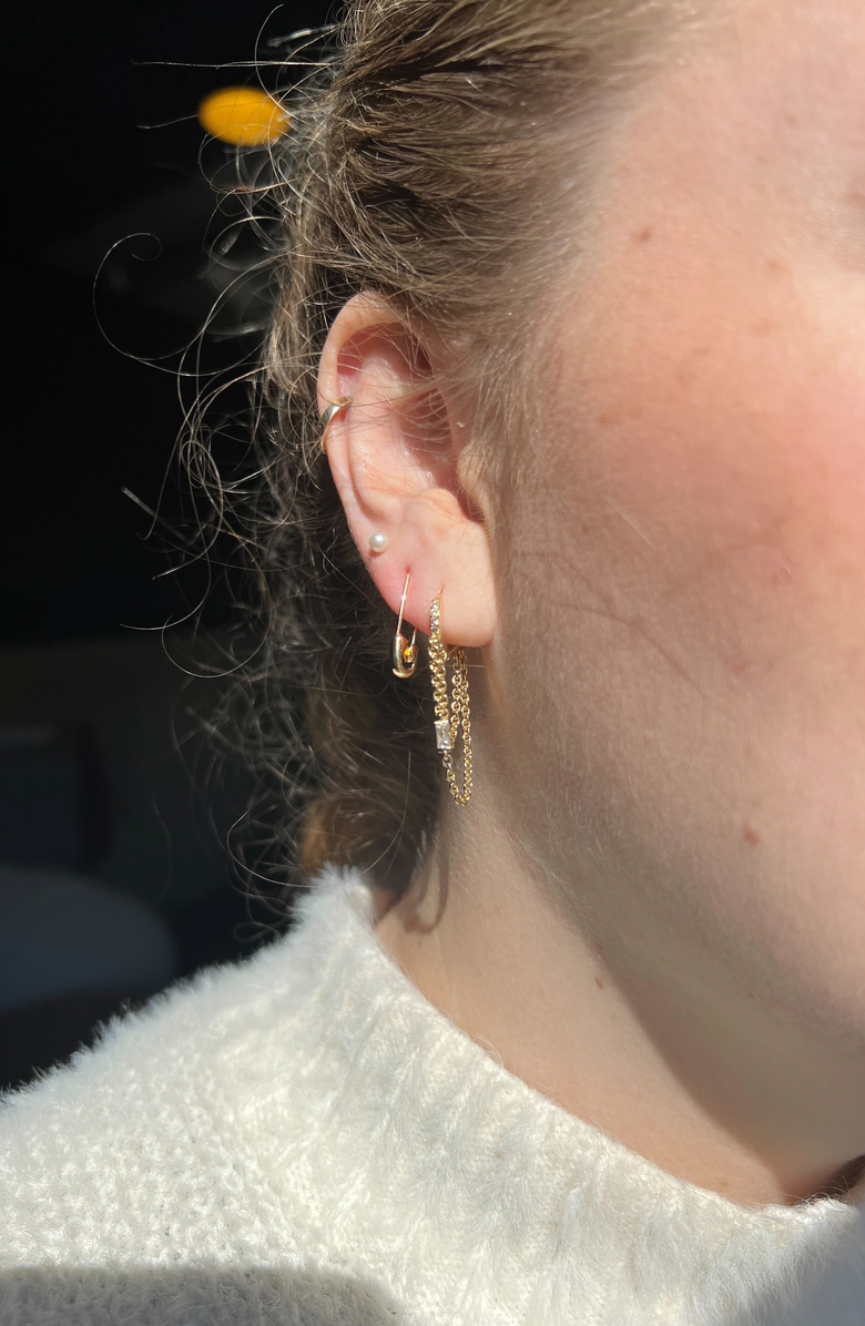 Nickel & Suede Safety Pin Threader Earrings, Alternate, color, Silver