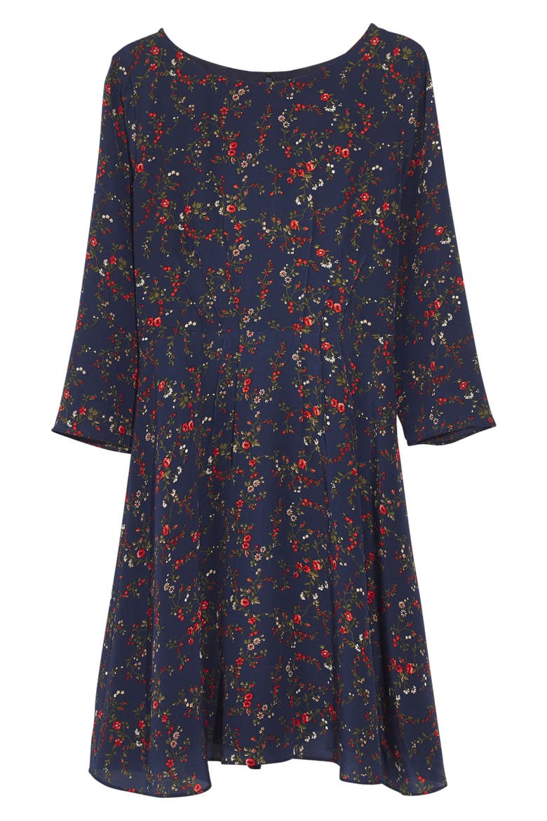 Boat Neck Pintuck Silk Dress, Alternate, color, WHISPER MOONLESS NIGHT