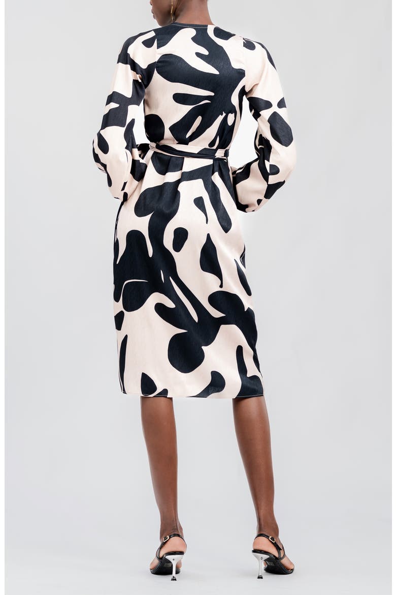 Lala Long Sleeve Midi Wrap Dress, Alternate, color, BLACK