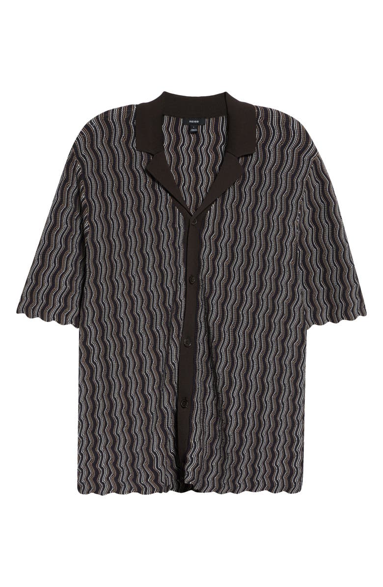 Reiss Drake Button-Up Knit Stripe Shirt, Main, color, Brown