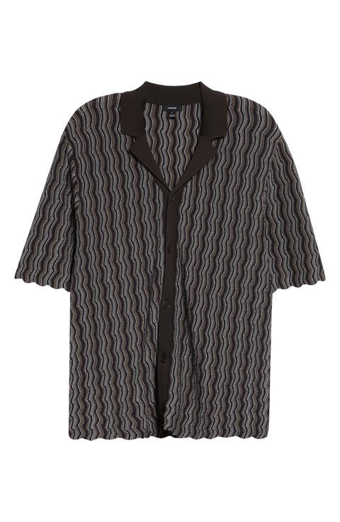 Drake Button-Up Knit Stripe Shirt