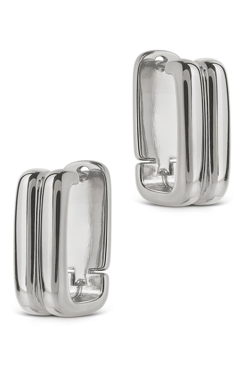 Arianna Ribbed Square Hoop Earrings, Alternate, color, SILVER