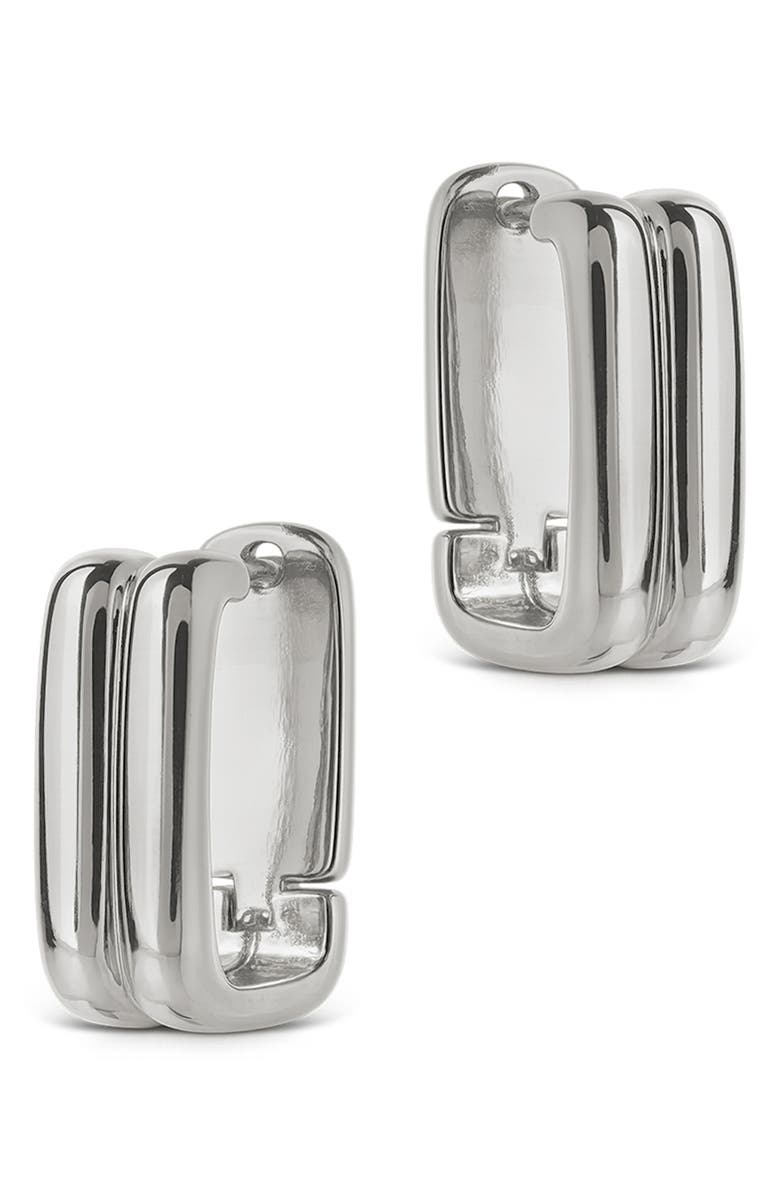 Sterling Forever Arianna Ribbed Square Hoop Earrings, Alternate, color, Silver