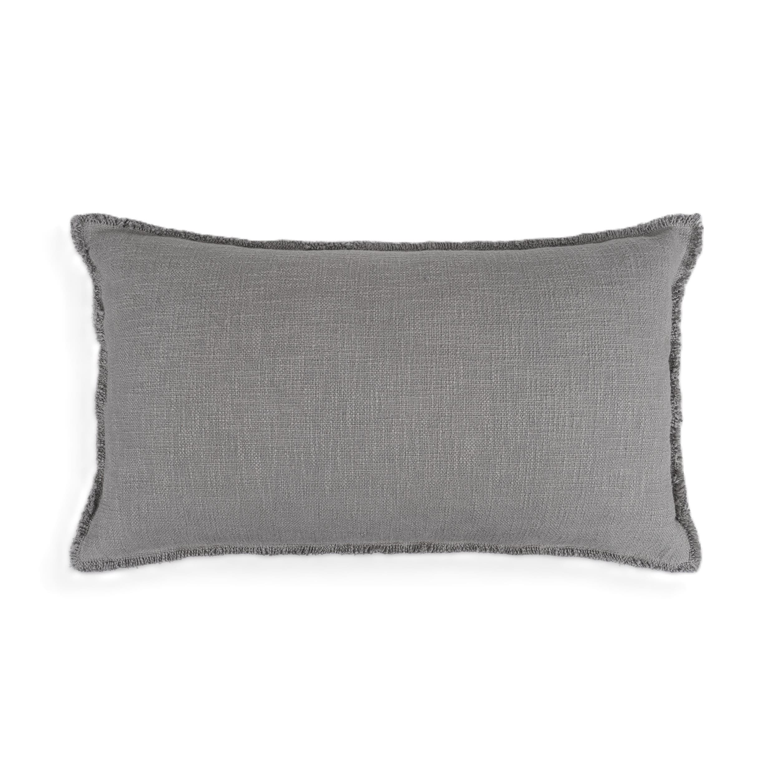 Naki & Ssam Organic Chic Solid Lumbar Pillow Cover with Frayed Edges in Shade Gray 