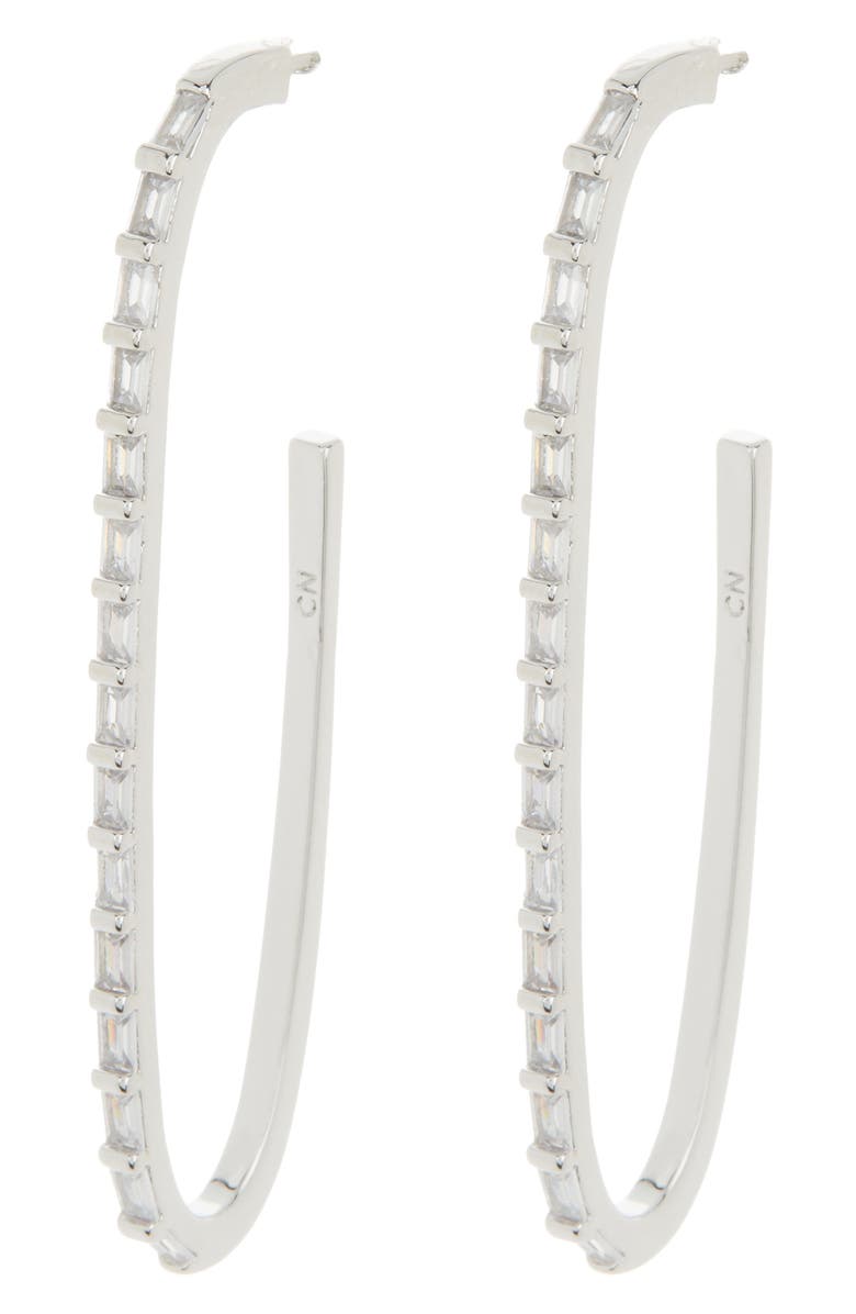 NORDSTROM RACK Cubic Zirconia Baguette Oval Hoop Earrings, Main, color, 