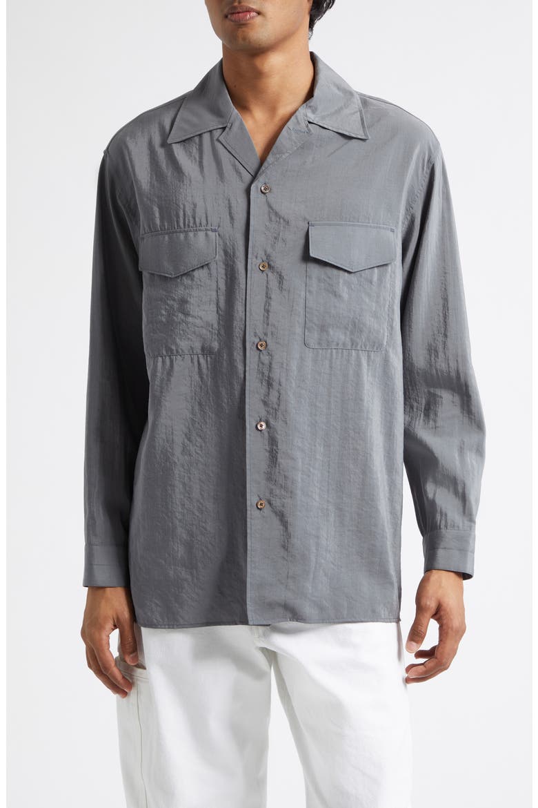 Dry Silk Blend Button-Up Shirt, Main, color, ALUMINIUM